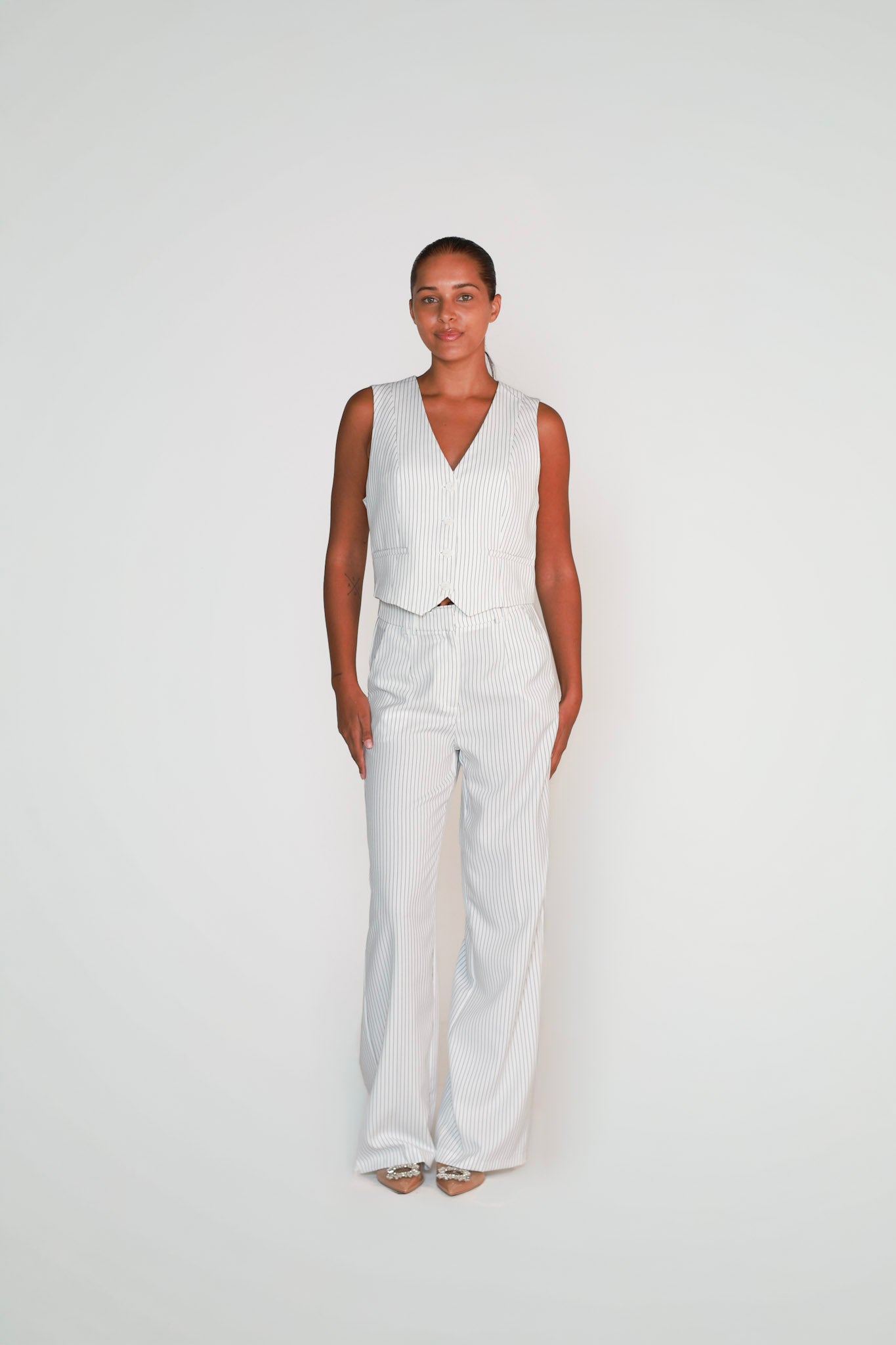 SET - gestreepte pantalon broek met gilet