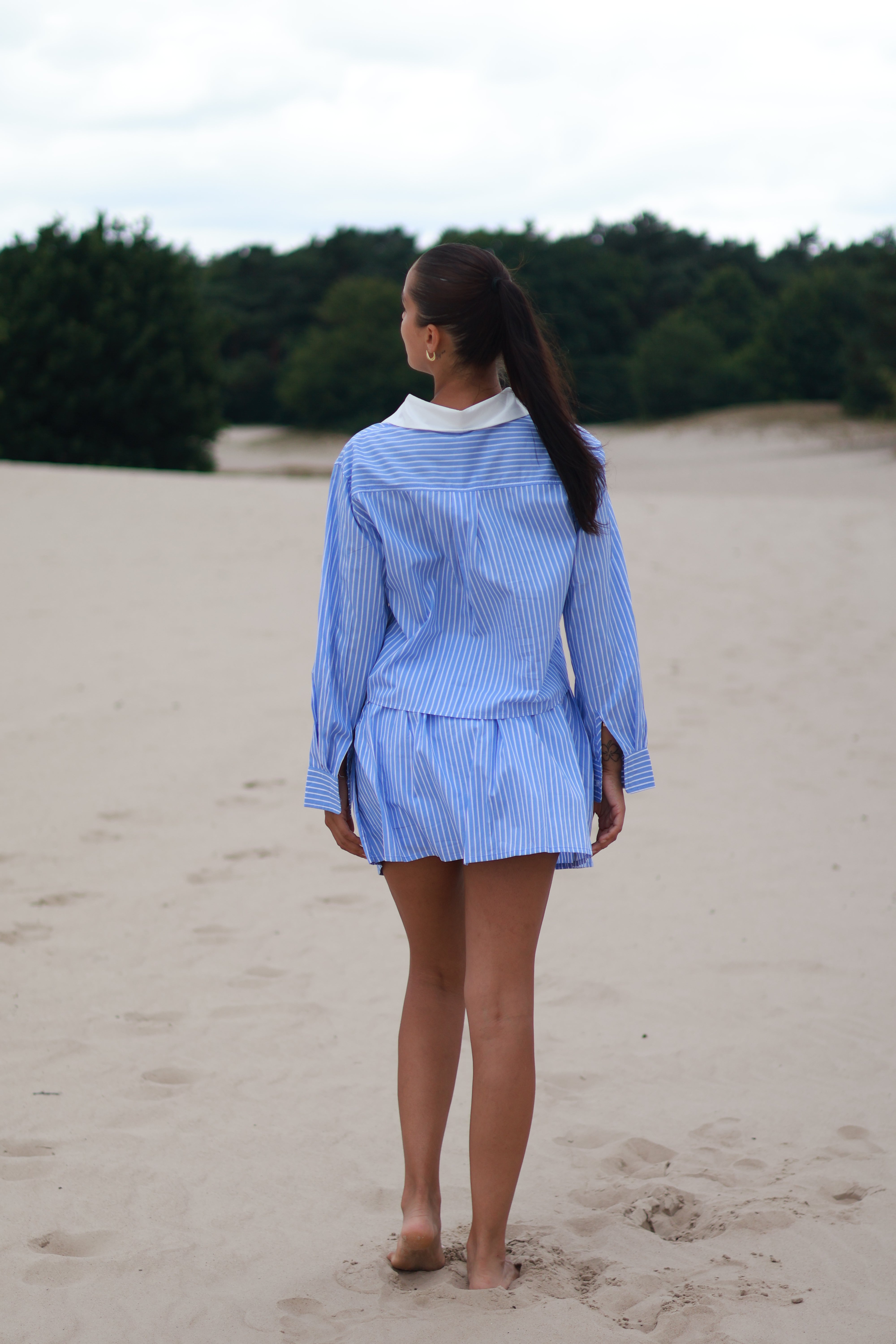 Gestreepte katoenen korte broek en blouse