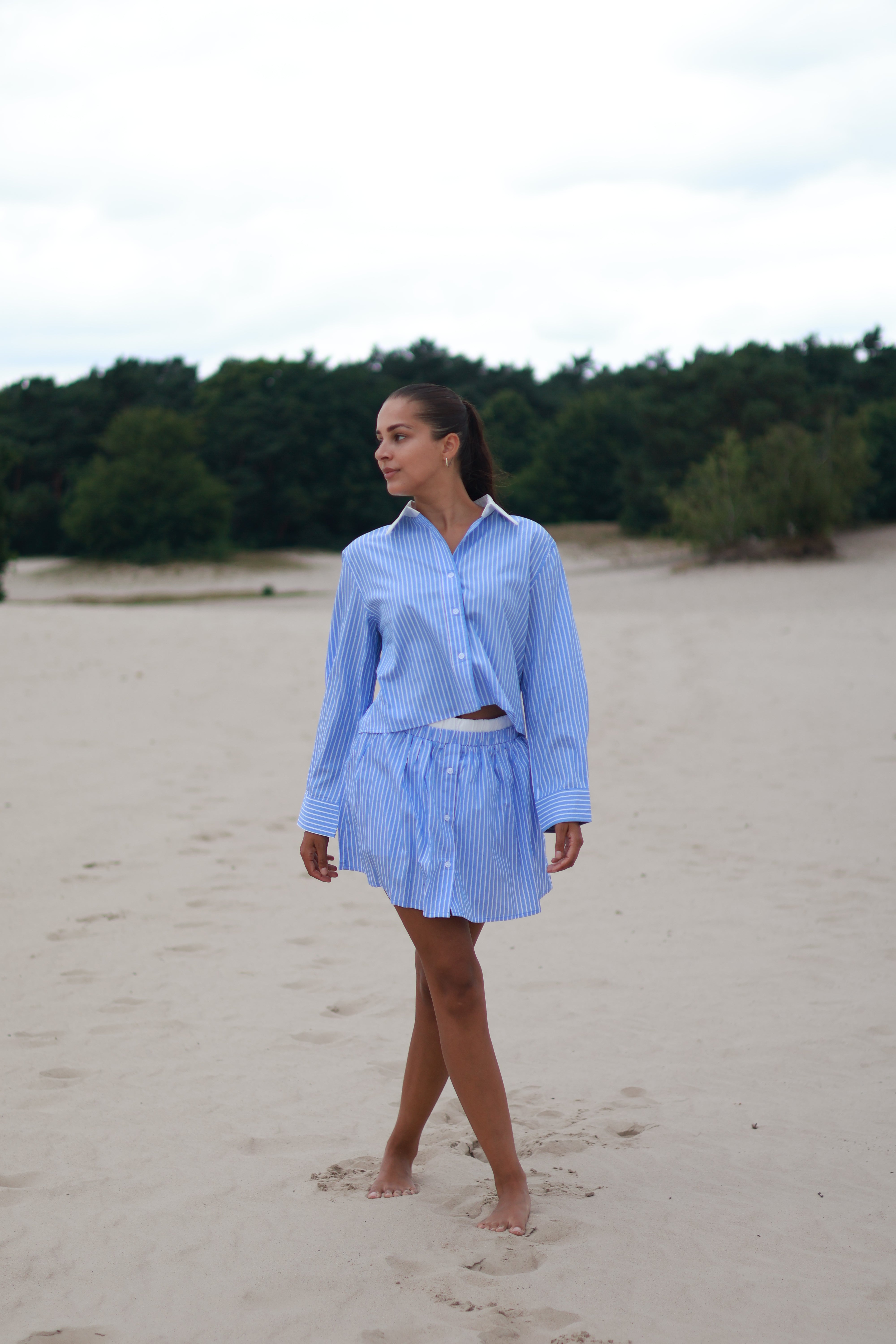 Gestreepte katoenen korte broek en blouse